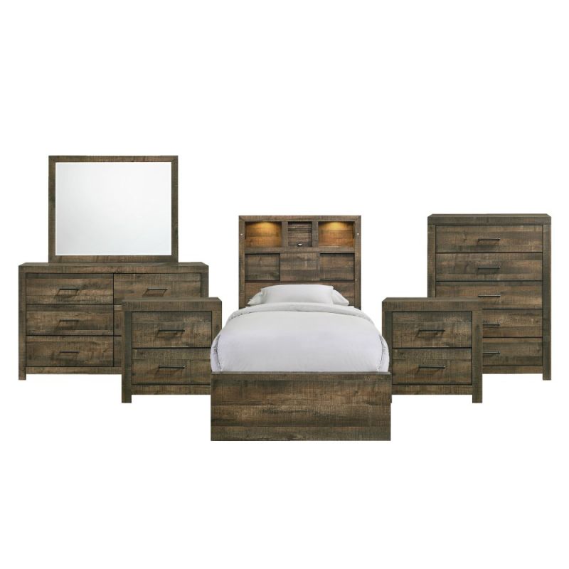 Picket House Furnishings - Beckett Twin Bookcase Panel 6PC Bedroom Set with Bluetooth - BY520TB6PC