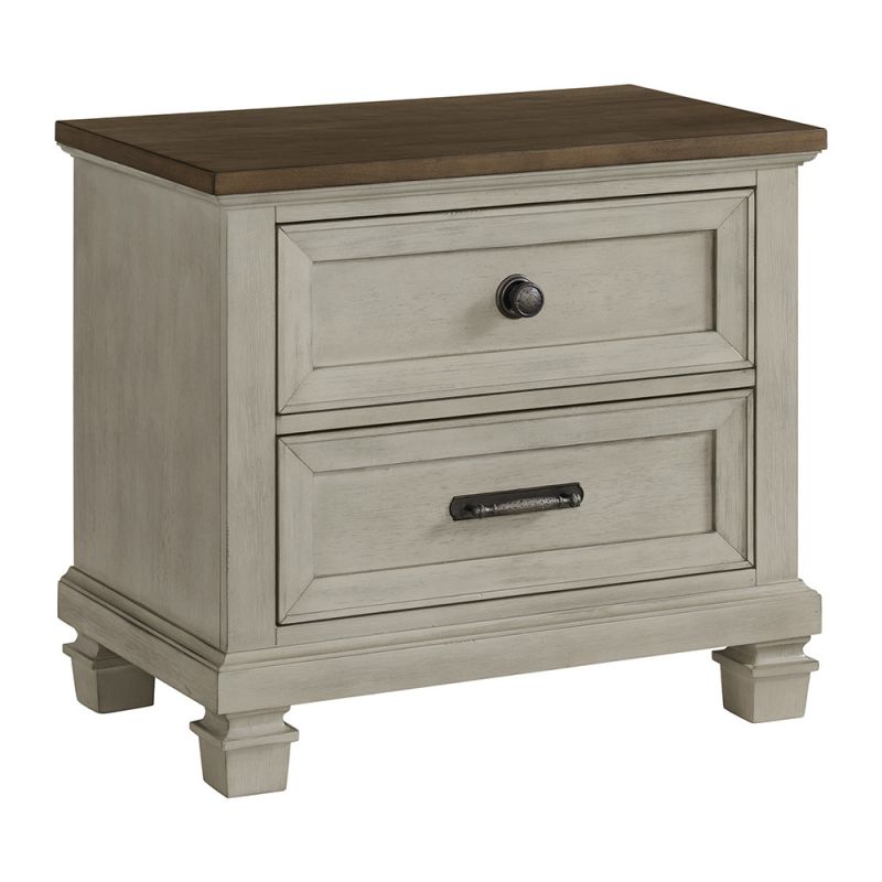 Picket House Furnishings - Bloomfield 2-Drawer Nightstand with USB in Medium Brown and Washed Stone - B-9890-7-NS