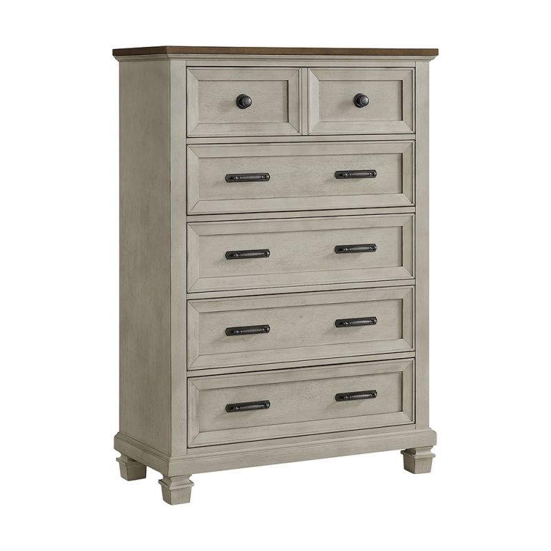 Picket House Furnishings - Bloomfield 5-Drawer Chest in Medium Brown and Washed Stone - B-9890-7-CH