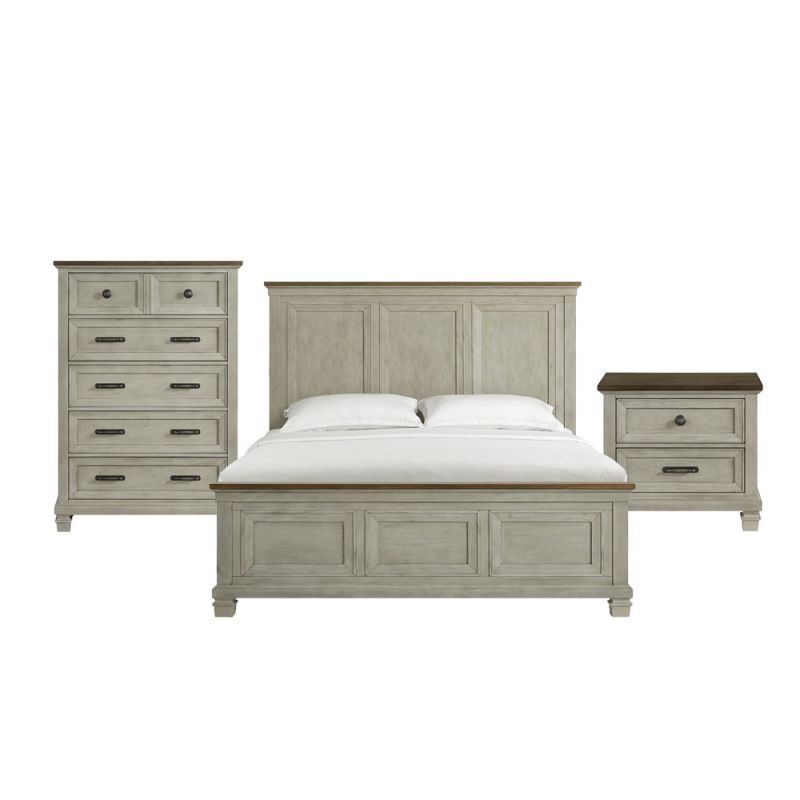 Picket House Furnishings - Bloomfield King Panel 3PC Bedroom Set in Medium Brown and Washed Stone - B-9890-7-KB-3PC