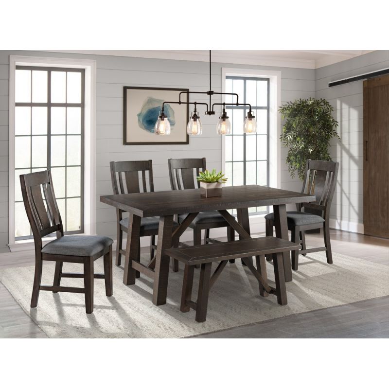 Picket House Furnishings - Carter 6Pc Dining Set Table Four Chairs And Bench in Dark Gray - DCS1006PC
