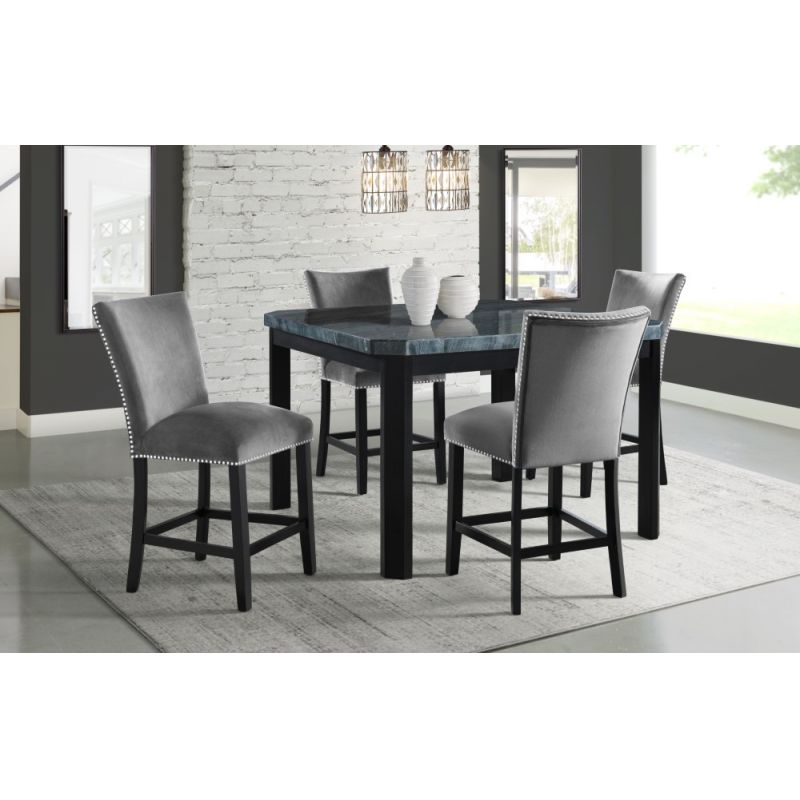 Picket House Furnishings - Celine 5PC Square Counter Height Dining Set-Table & Four Grey Velvet Chairs - CFC300CGGV5PC