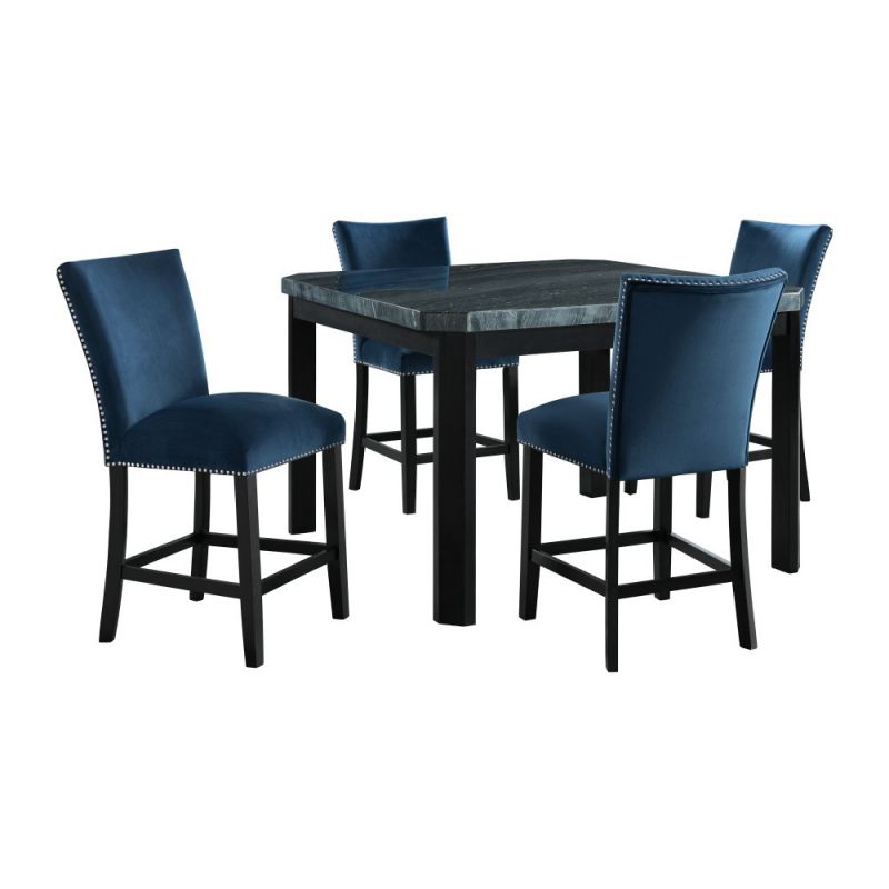 Picket House Furnishings - Celine Square 5PC Counter Dining Set- Table & Four Blue Velvet Chairs - CFC300CGBV5PC