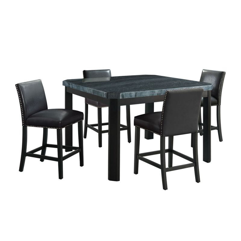 Picket House Furnishings - Celine Square 5PC Counter Height Dining Set-Table & Four Black PU Chairs - CFC300CGBPU5PC