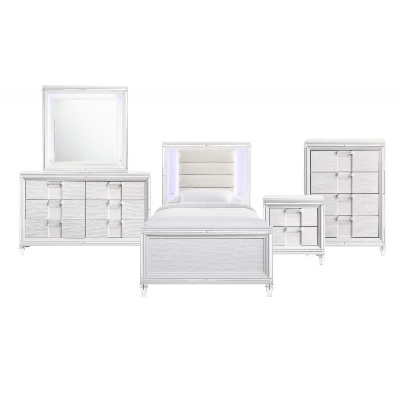 Picket House Furnishings - Charlotte Youth Twin Platform 5PC Bedroom Set in White - TN777T5PC