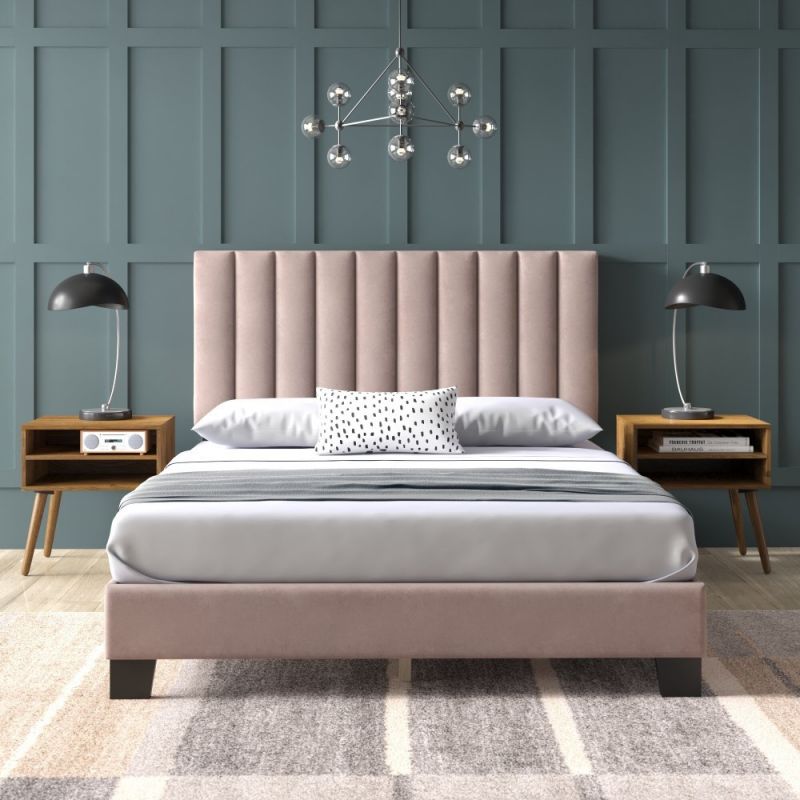 Picket House Furnishings - Colbie Upholstered Queen Platform Bed iWith Nightstands in Blush - UCY3700QBE
