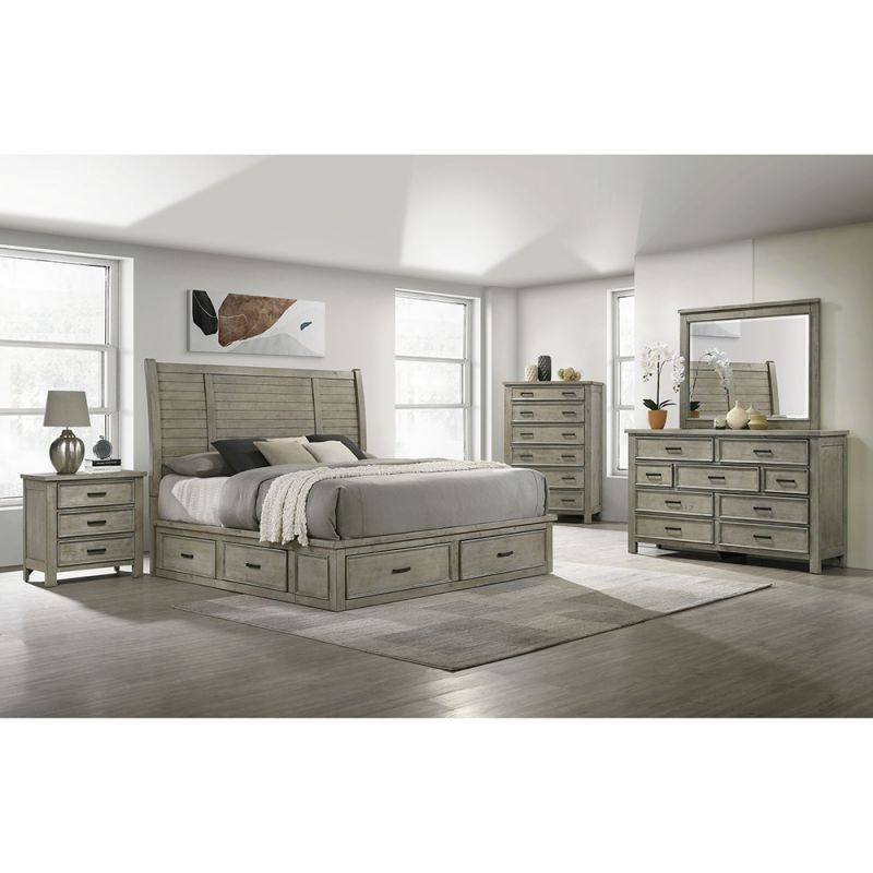 Picket House Furnishings - Damen Queen Storage 5PC Bedroom Set in Drift Grey - SV300QB5PC
