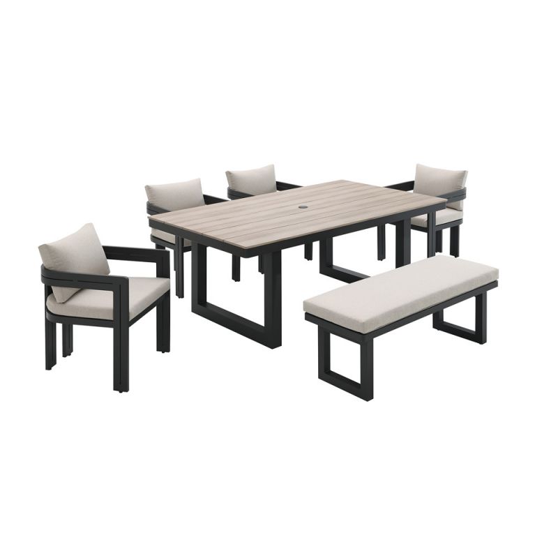 Picket House Furnishings - Del Mar 6PC Patio Dining Set in Black-Table, Four Chairs & Bench - O-10910-8-PDS-6PC