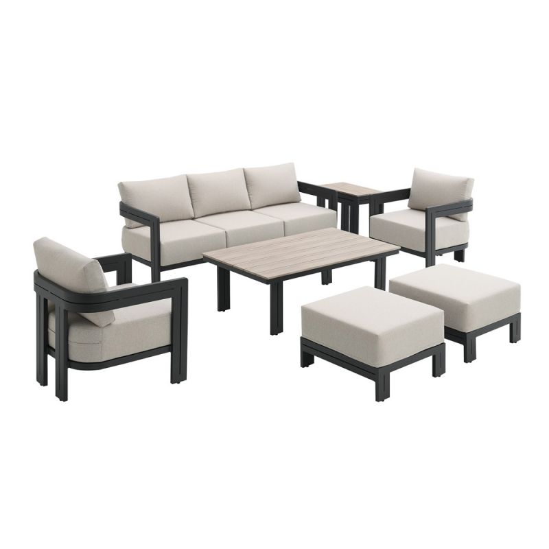 Picket House Furnishings - Del Mar 7PC Patio Conversation Set in Black-Sofa, Two Chairs, Two Ottoman, Coffee Table & End Table - O-10910-10340-PS-7PC