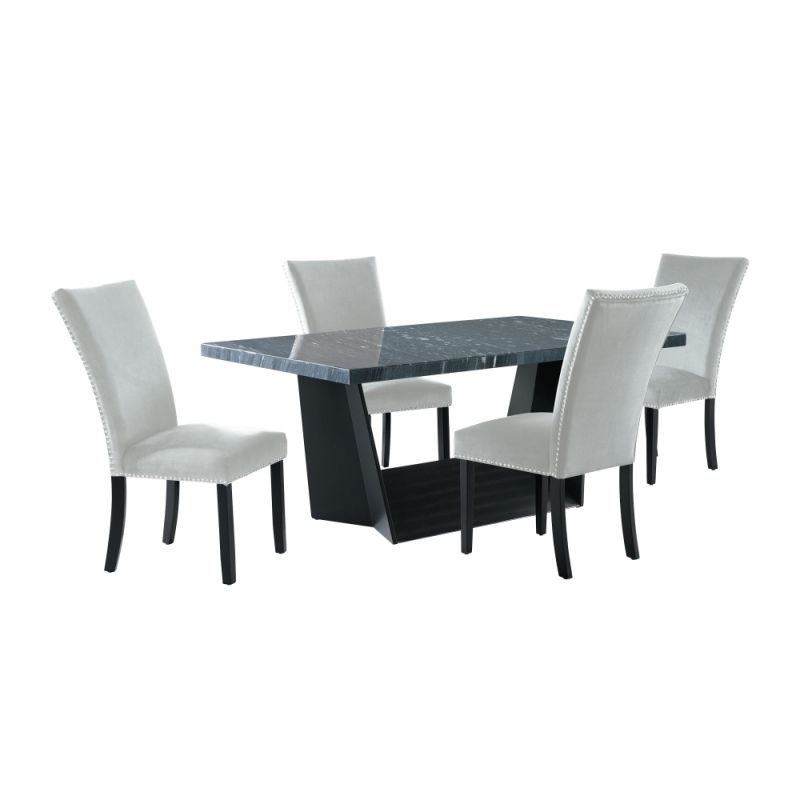 Picket House Furnishings - Dillon  5PC Dining Set in Dark - Table & Four Grey Velvet Chairs - CDBY800-F300-5PC