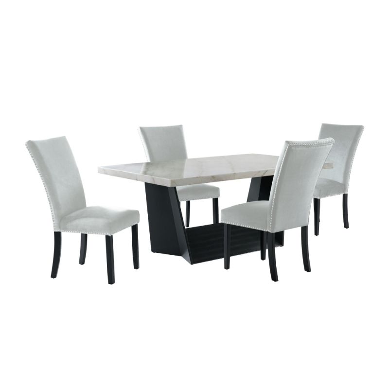 Picket House Furnishings - Dillon 5PC Dining Set in White - Table & Four Grey Velvet Chairs - CDBY100-F300-5PC
