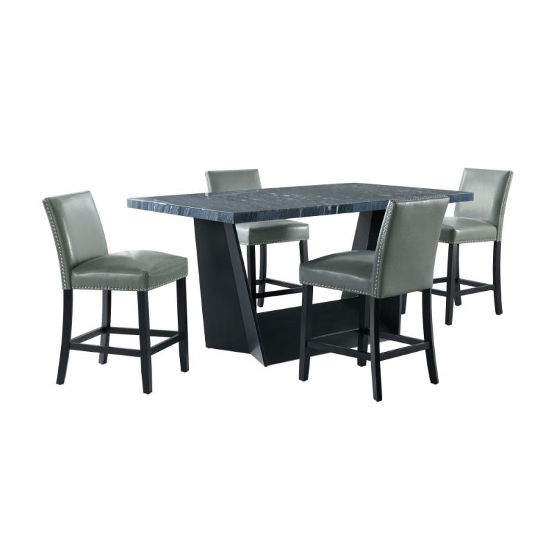 Picket House Furnishings - Dillon Counter Height Gray 5PC Dining Set-Table & Four Faux Leather Chairs in Gray - CDBYC800.P300.5PC
