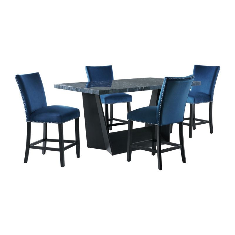 Picket House Furnishings - Dillon Counter Height Gray 5PC Dining Set-Table & Four Velvet Chairs in Blue - CDBYC800.700.5PC