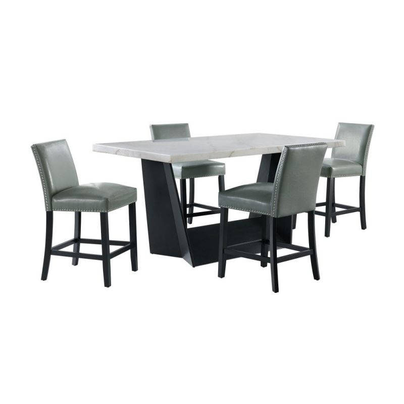 Picket House Furnishings - Dillon Counter Height White 5PC Dining Set-Table & Four Faux Leather Chairs in Gray - CDBYC100.P300.5PC