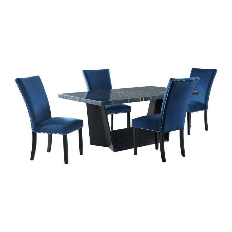 Picket House Furnishings - Dillon Standard Height Gray 5PC Dining Set-Table & Four Velvet Chairs in Blue - CDBY800.700.5PC