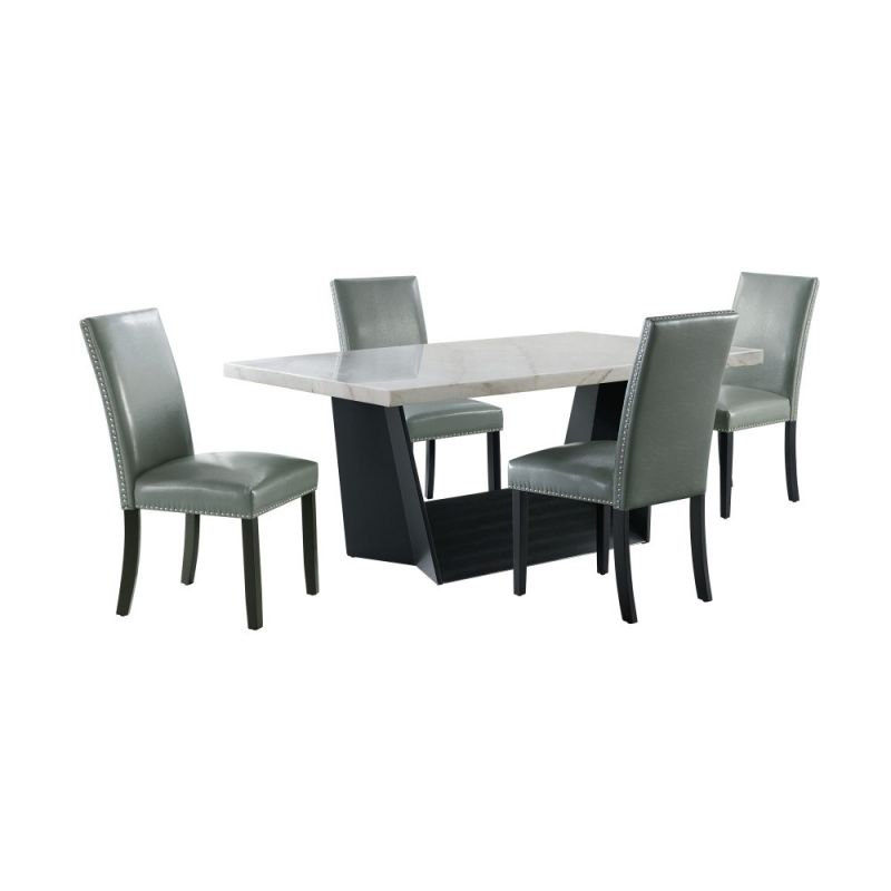 Picket House Furnishings - Dillon Standard Height White 5PC Dining Set-Table & Four Faux Leather Chairs in Gray - CDBY100.P300.5PC