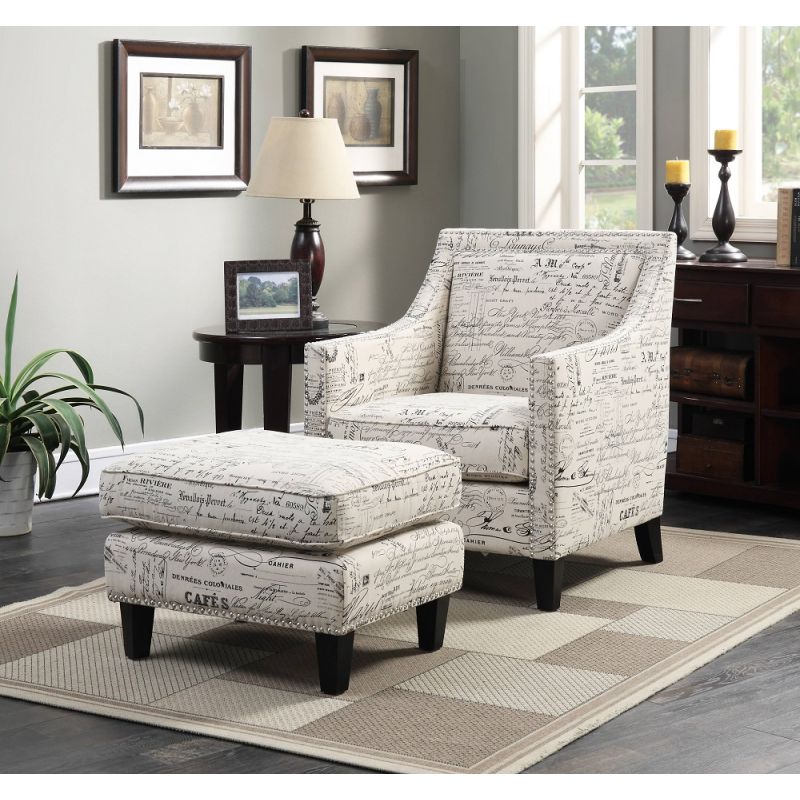 Picket House Furnishings - Emery Chair & Ottoman in French Script - UER6362PC