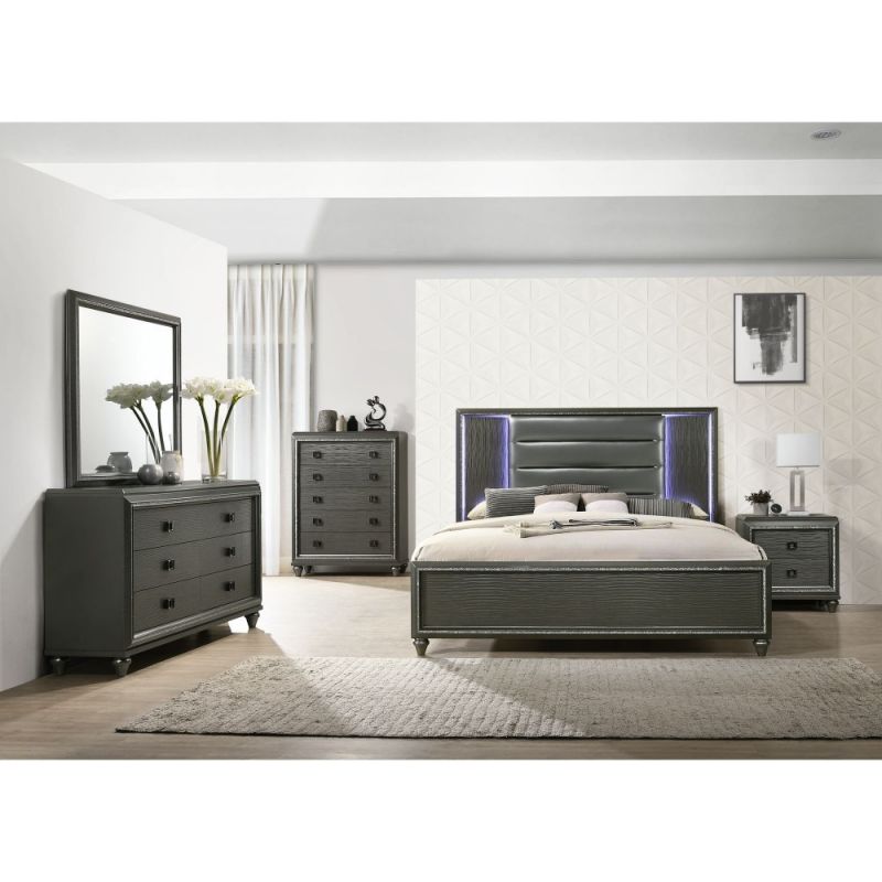 Picket House Furnishings - Faris Queen Panel 5PC Bedroom Set in Black - MN600QB5PC