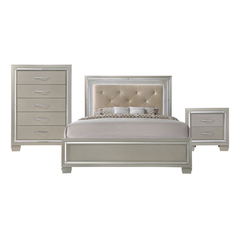 Picket House Furnishings - Glamour Queen Panel 3PC Bedroom Set - LT100QB3PC