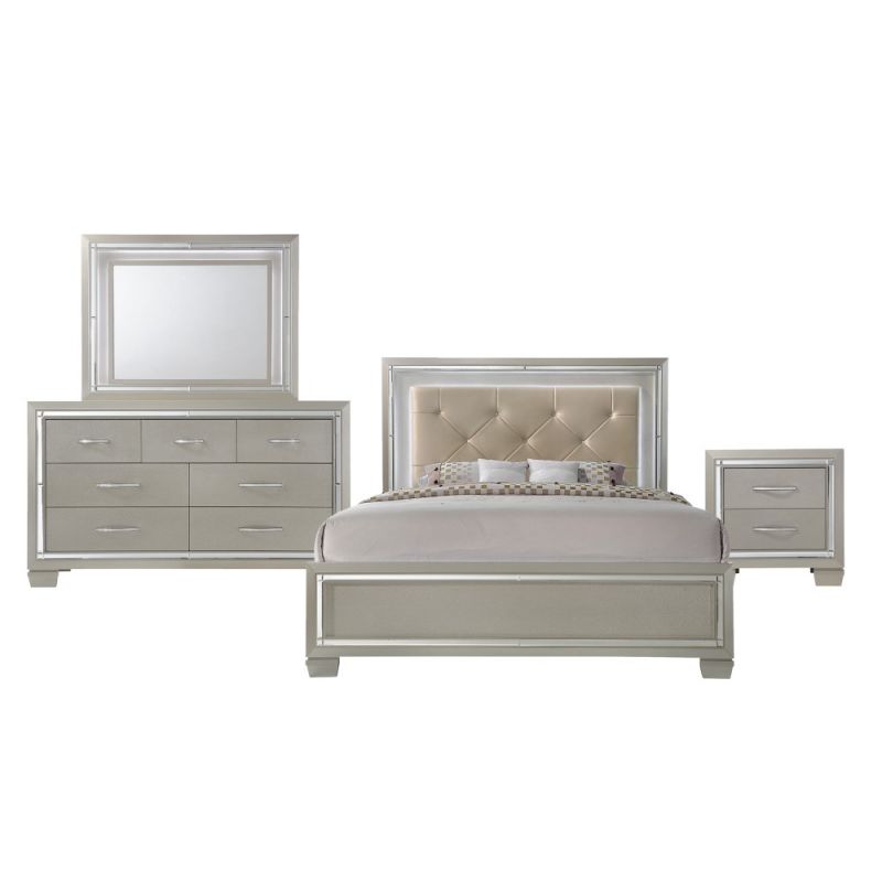 Picket House Furnishings - Glamour Queen Panel 4PC Bedroom Set - LT100QB4PC