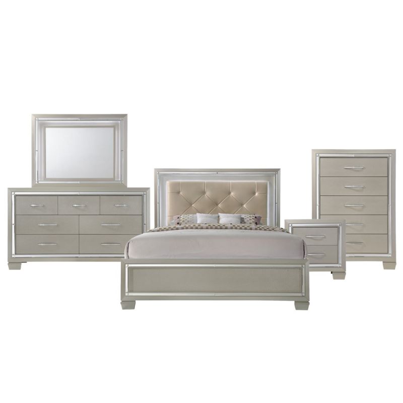 Picket House Furnishings - Glamour Queen Panel 5PC Bedroom Set - LT100QB5PC