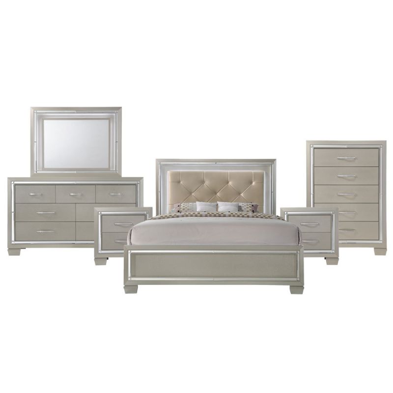 Picket House Furnishings - Glamour Queen Panel 6PC Bedroom Set - LT100QB6PC