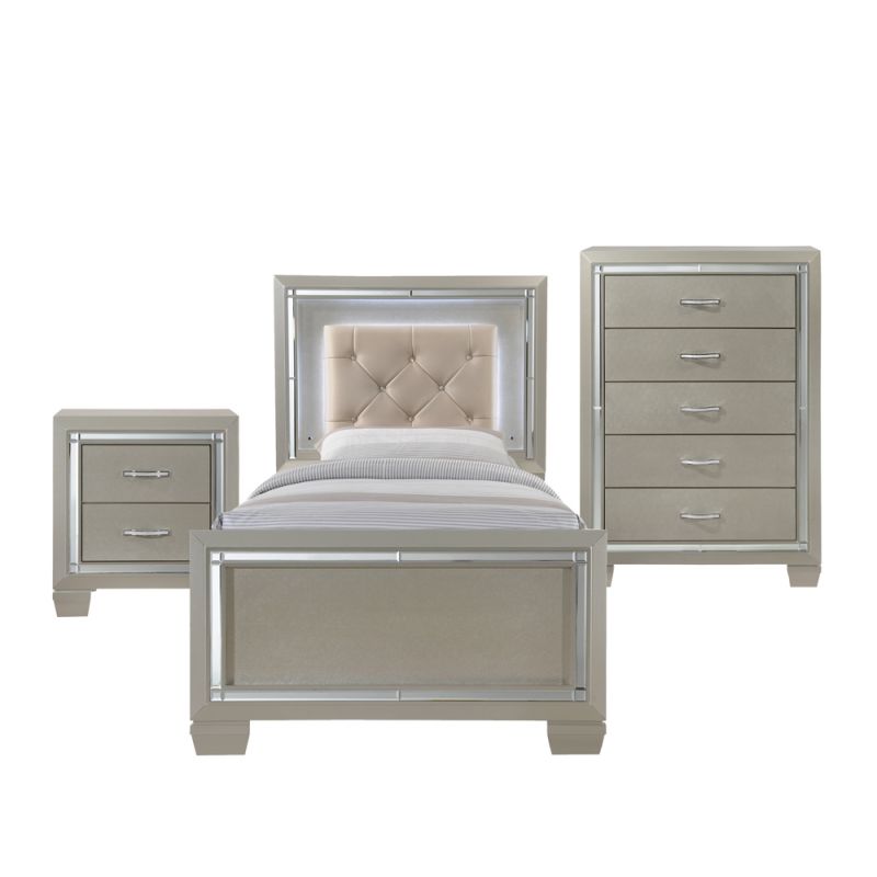Picket House Furnishings - Glamour Youth Twin Platform 3PC Bedroom Set - LT111TB3PC