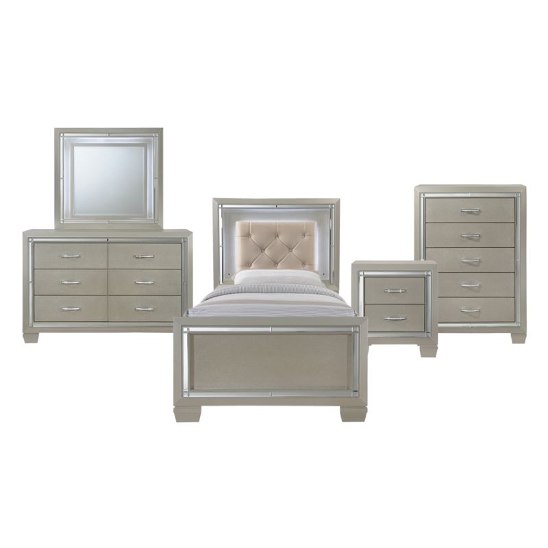Picket House Furnishings - Glamour Youth Twin Platform 5PC Bedroom Set - LT111TB5PC