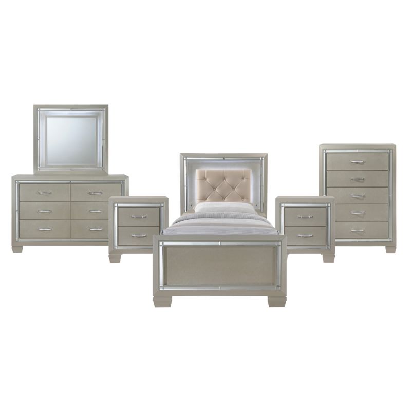 Picket House Furnishings - Glamour Youth Twin Platform 6PC Bedroom Set - LT111TB6PC