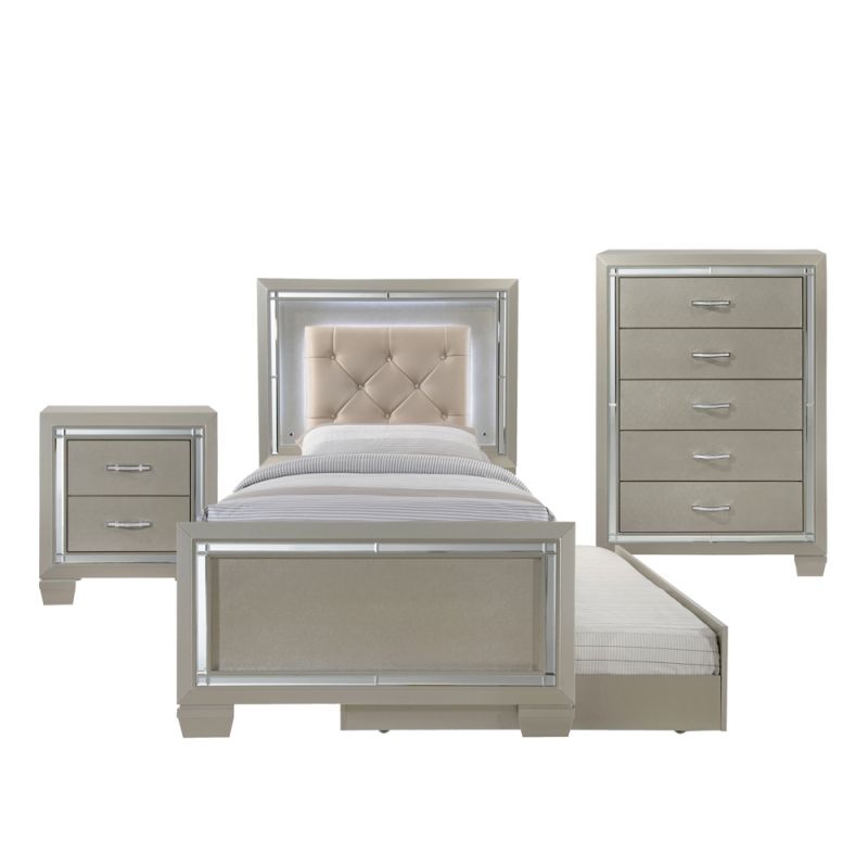 Picket House Furnishings - Glamour Youth Twin Platform w/ Trundle 3PC Bedroom Set - LT111TTB3PC