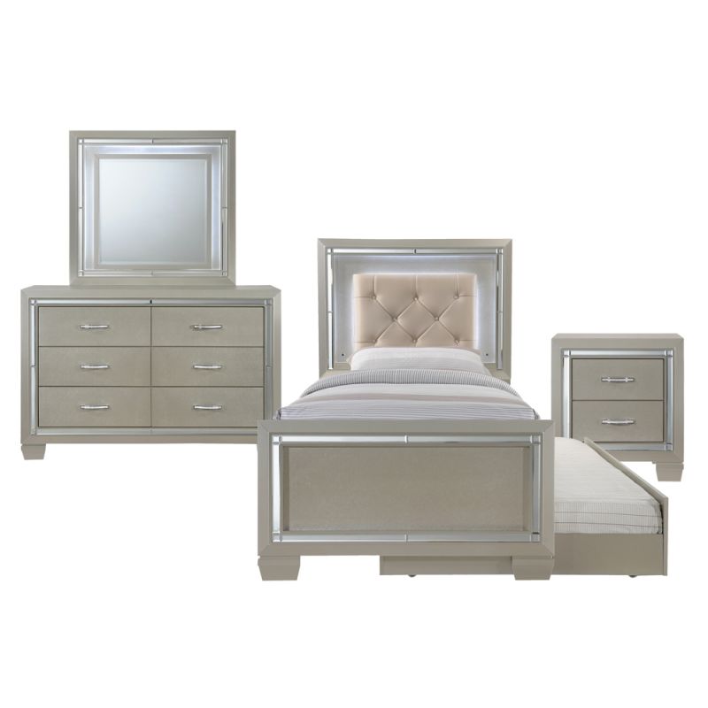 Picket House Furnishings - Glamour Youth Twin Platform w/ Trundle 4PC Bedroom Set - LT111TTB4PC