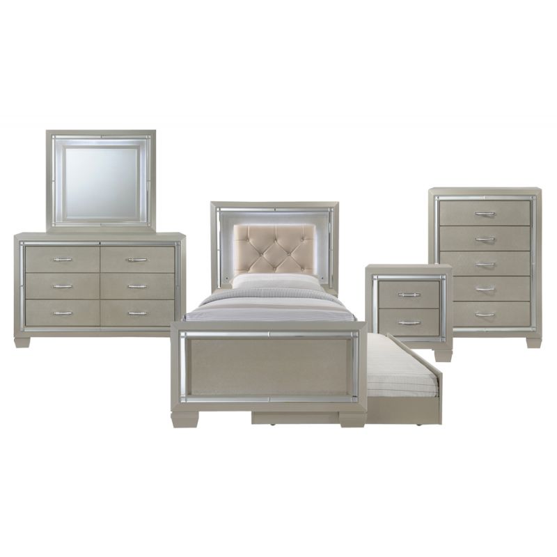 Picket House Furnishings - Glamour Youth Twin Platform w/ Trundle 5PC Bedroom Set - LT111TTB5PC