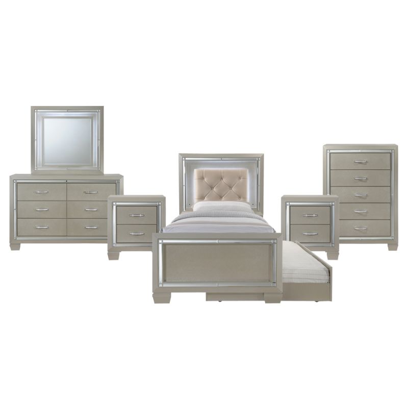 Picket House Furnishings - Glamour Youth Twin Platform w/ Trundle 6PC Bedroom Set - LT111TTB6PC