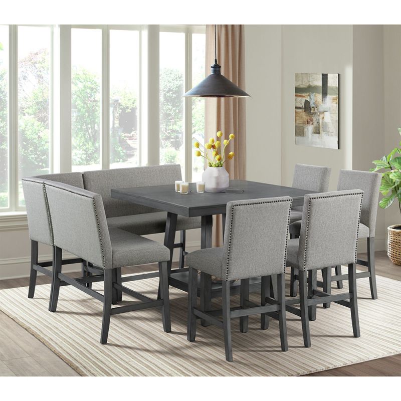 Picket House Furnishings - Hester 8PC Counter Height Dining Set in Grey-Table, Four Chairs and Complete Bench - D-7670-3-8PC