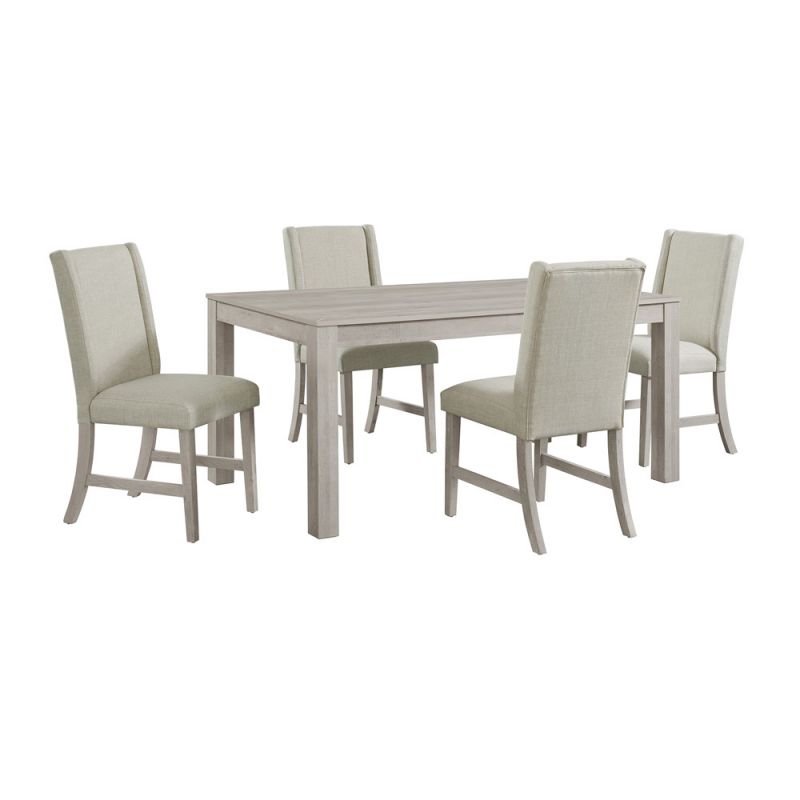 Picket House Furnishings - Holmes 5PC Standard Height Dining Set in White-Rectangular Table and Four Chairs - D-6460-3-DT-5PC