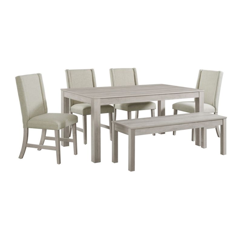 Picket House Furnishings - Holmes 6PC Standard Height Dining Set in White-Rectangular Table, Four Chairs & Bench - D-6460-3-DT-6PC