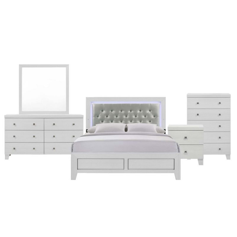Picket House Furnishings - Icon Queen Panel 5PC Bedroom Set in White - B.1090.QB5PC