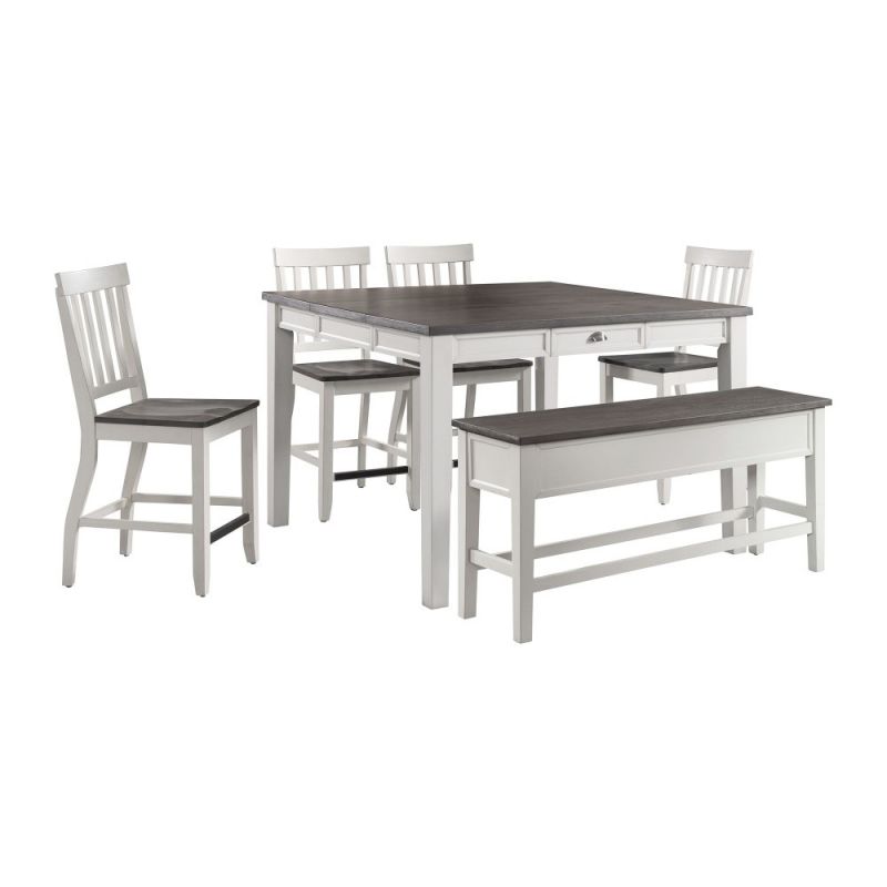 Picket House Furnishings - Jamison 6PC Counter Height Dining Set-Table, Four Chairs & Storage Bench - DKY300C6PC