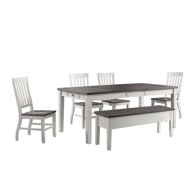 Picket House Furnishings - Jamison 6PC Standard Height Dining Set-Table, Four Chairs & Storage Bench - DKY3006PC