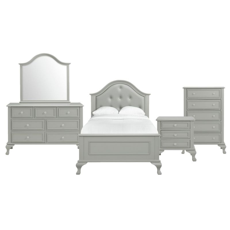 Picket House Furnishings - Jenna Twin Panel 5PC Bedroom Set in Grey - JS300TB5PC