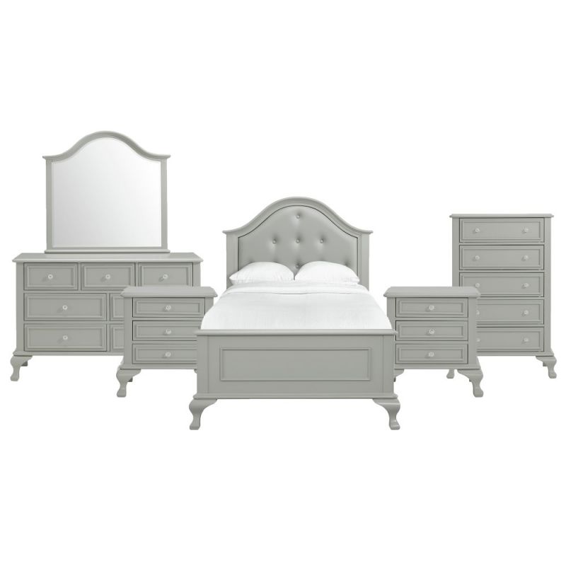 Picket House Furnishings - Jenna Twin Panel 6PC Bedroom Set in Grey - JS300TB6PC