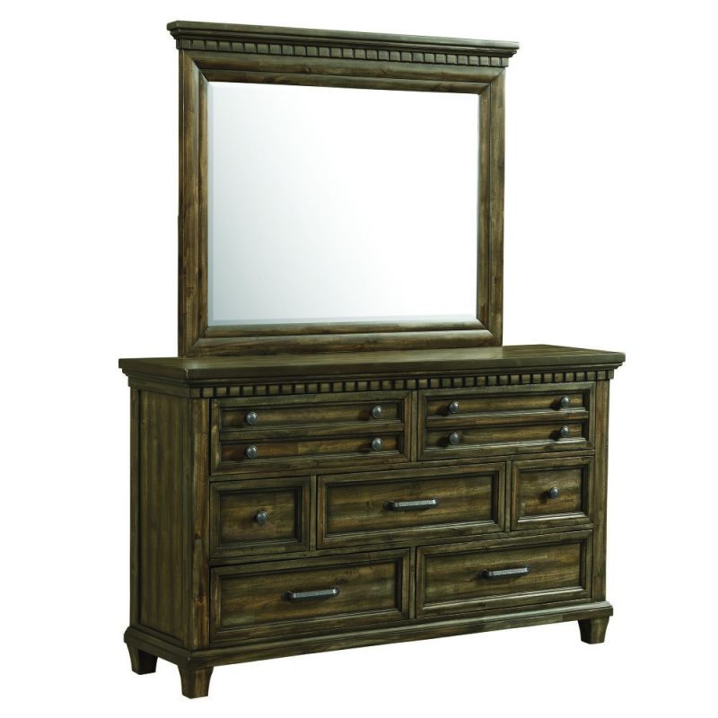 Picket House Furnishings - Johnny 7 Drawer Dresser With Mirror Set in Smokey Walnut - MB600DRMR
