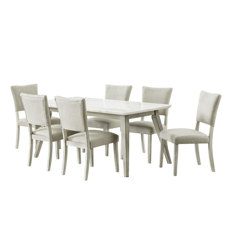 Picket House Furnishings - Kean  7PC Dining Set in White with Table and Six Chairs - D-1270-B7PC