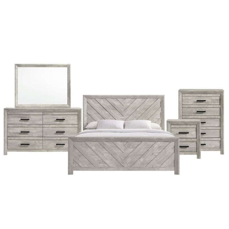 Picket House Furnishings - Keely King Panel 5PC Bedroom Set in White - EL700KB5PC