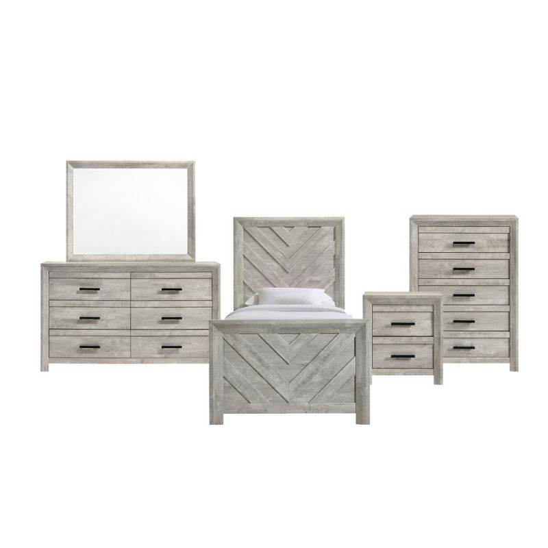 Picket House Furnishings - Keely Twin Panel 5PC Bedroom Set in White - EL700TB5PC