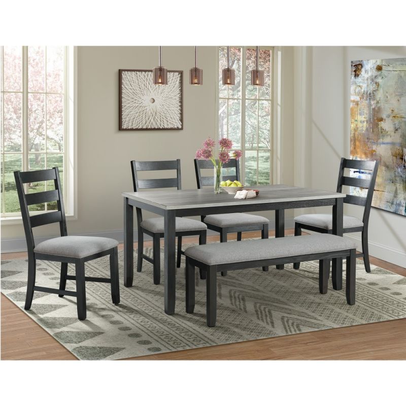 Picket House Furnishings - Kona Gray 6PC Dining Set-Table, Four Chairs & Bench - DMT3006DS