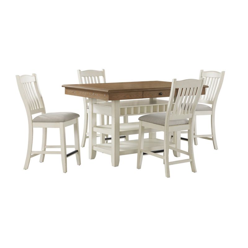 Picket House Furnishings - Marlow 5PC Counter Height Dining Set in Walnut and Antique White-Table and Four Chairs - D-10600-7-CT-5PC