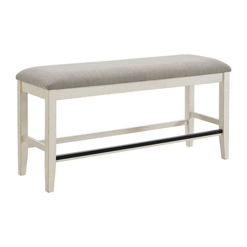 Picket House Furnishings - Marlow Counter Bench with Beige Fabric in Antique White - D-10600-7-CBN