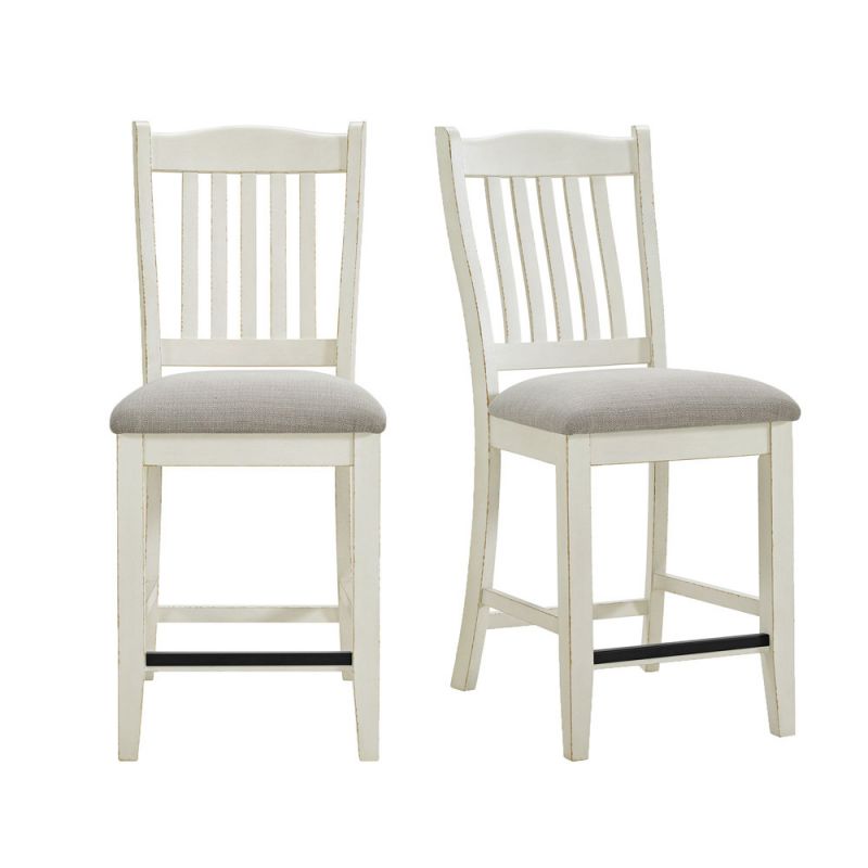 Picket House Furnishings - Marlow Slat Back Counter Side Chair with Beige Fabric in Antique White (Set of 2) - D-10600-7-CSC