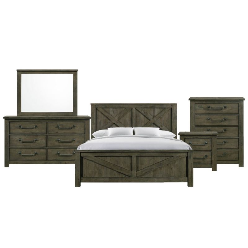 Picket House Furnishings - Memphis King Panel 5PC Bedroom Set in Grey - MV500KB5PC
